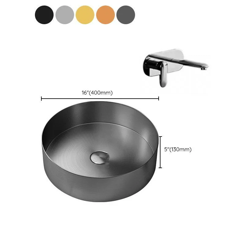 Modern Vessel Sink Round Metal with Tap and Pop-Up Drain Vessel Lavatory Sink -Bathlova