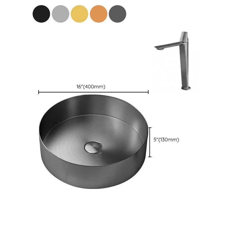 Modern Vessel Sink Round Metal with Tap and Pop-Up Drain Vessel Lavatory Sink -Bathlova