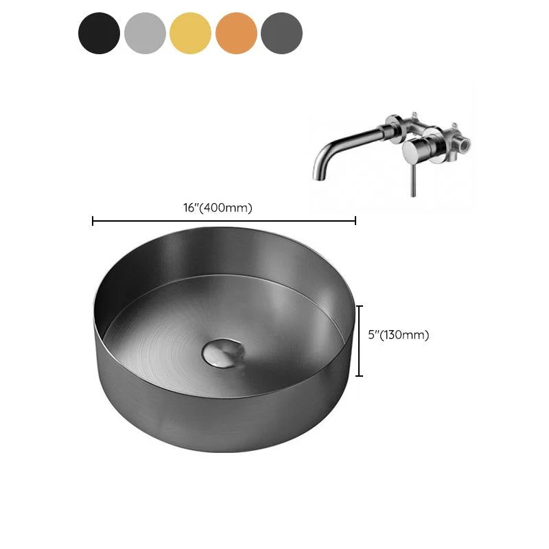 Modern Vessel Sink Round Metal with Tap and Pop-Up Drain Vessel Lavatory Sink -Bathlova