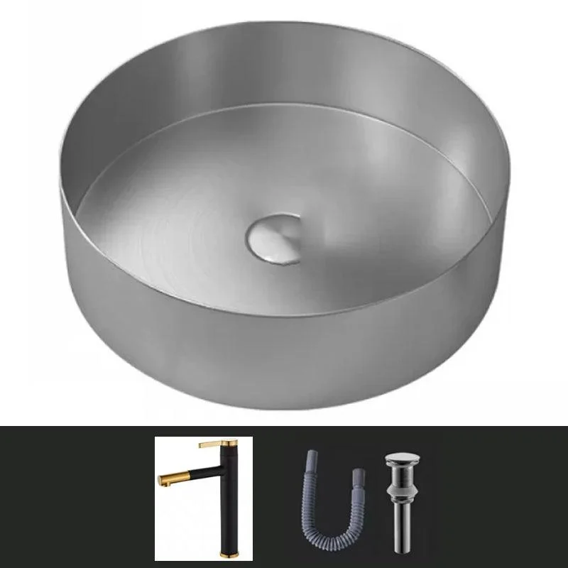 Modern Vessel Sink Round Metal with Tap and Pop-Up Drain Vessel Lavatory Sink -Bathlova