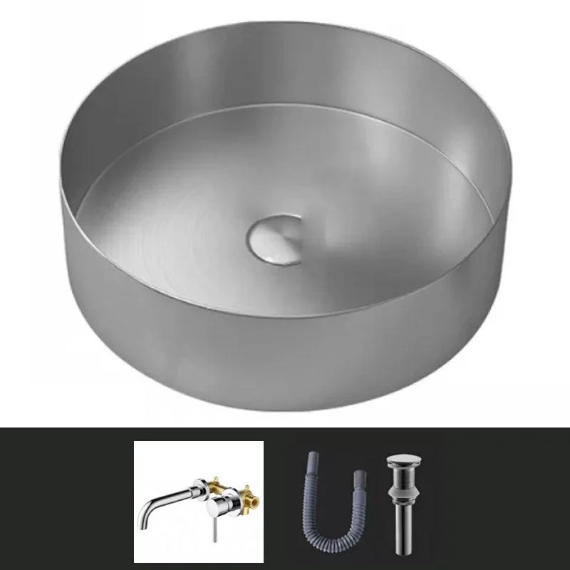 Modern Vessel Sink Round Metal with Tap and Pop-Up Drain Vessel Lavatory Sink -Bathlova