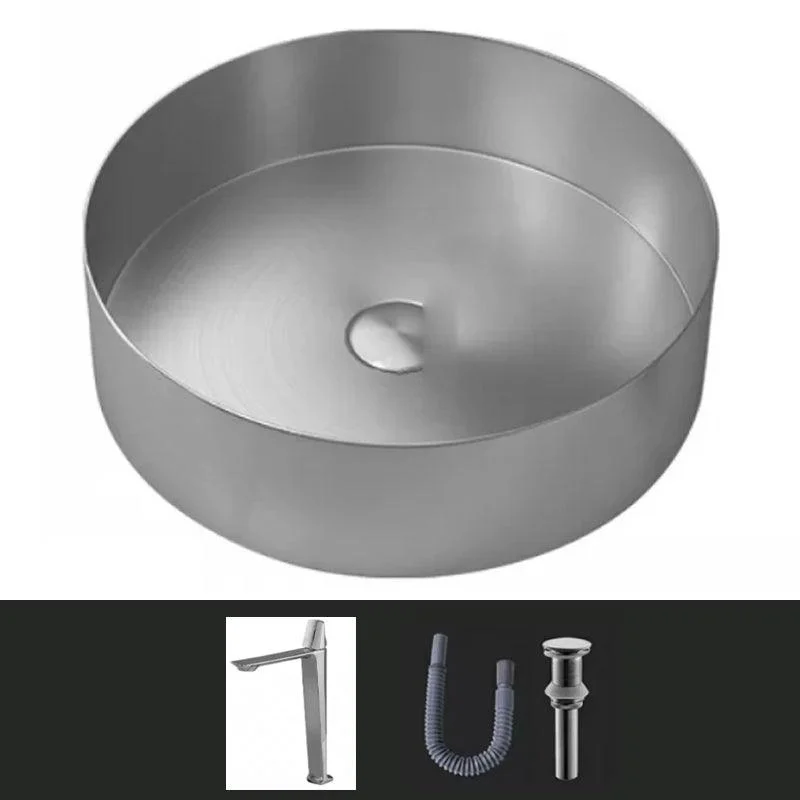 Modern Vessel Sink Round Metal with Tap and Pop-Up Drain Vessel Lavatory Sink -Bathlova