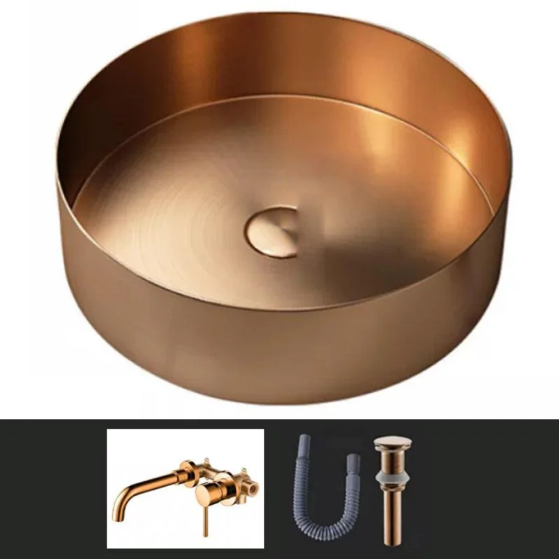 Modern Vessel Sink Round Metal with Tap and Pop-Up Drain Vessel Lavatory Sink -Bathlova