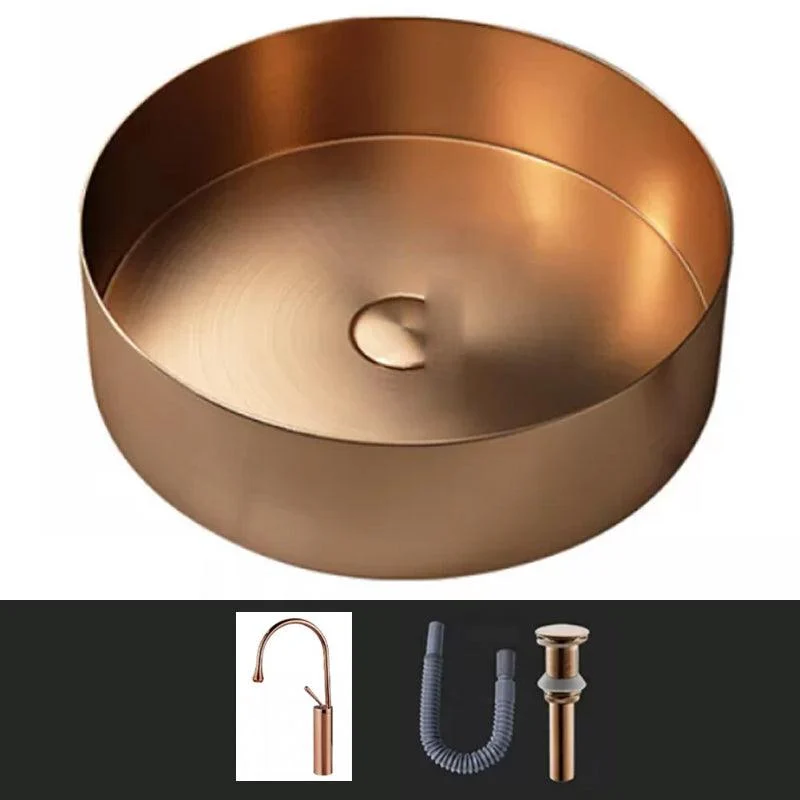 Modern Vessel Sink Round Metal with Tap and Pop-Up Drain Vessel Lavatory Sink -Bathlova