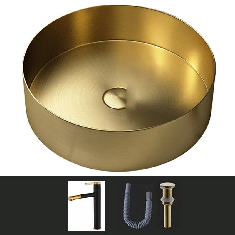 Modern Vessel Sink Round Metal with Tap and Pop-Up Drain Vessel Lavatory Sink -Bathlova