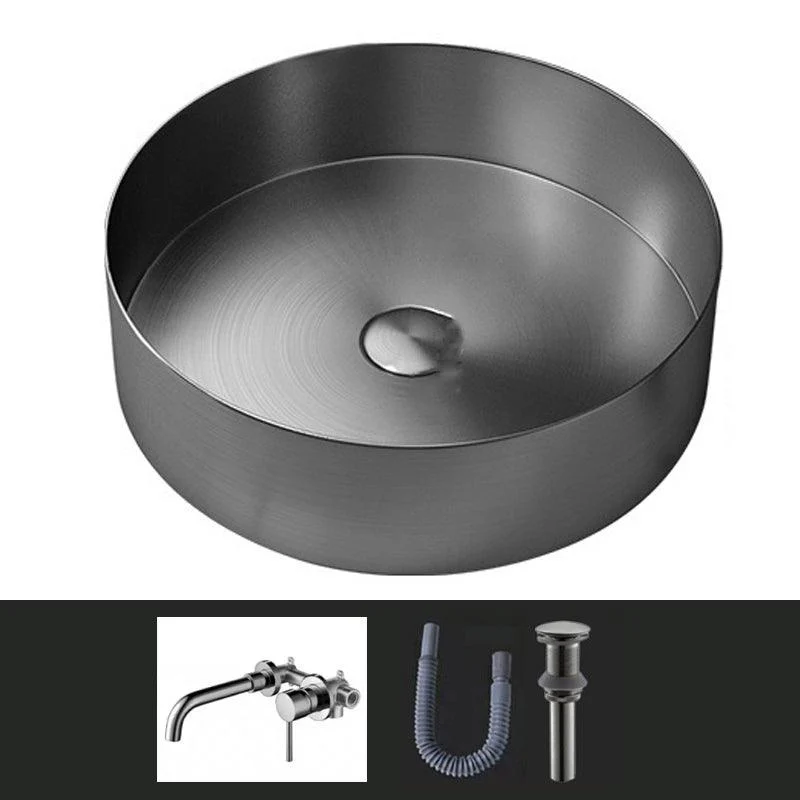 Modern Vessel Sink Round Metal with Tap and Pop-Up Drain Vessel Lavatory Sink -Bathlova