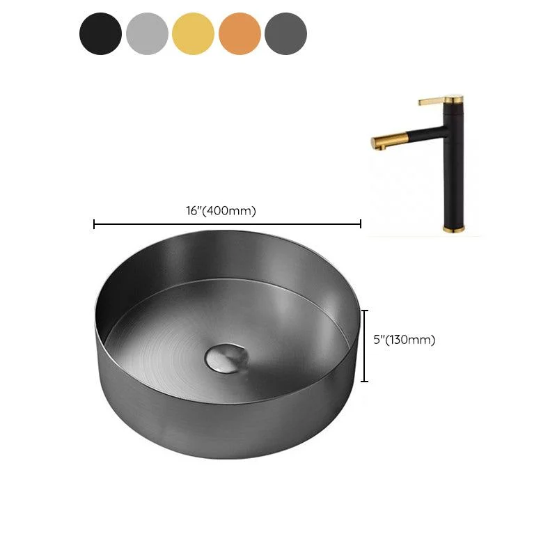 Modern Vessel Sink Round Metal with Tap and Pop-Up Drain Vessel Lavatory Sink -Bathlova