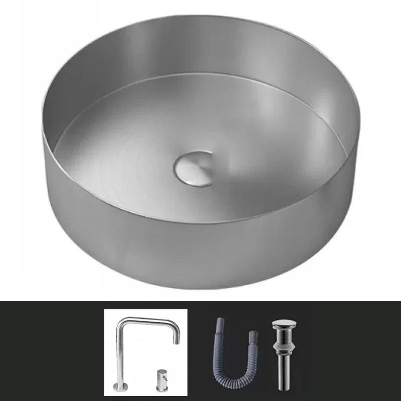 Modern Vessel Sink Round Metal with Tap and Pop-Up Drain Vessel Lavatory Sink -Bathlova