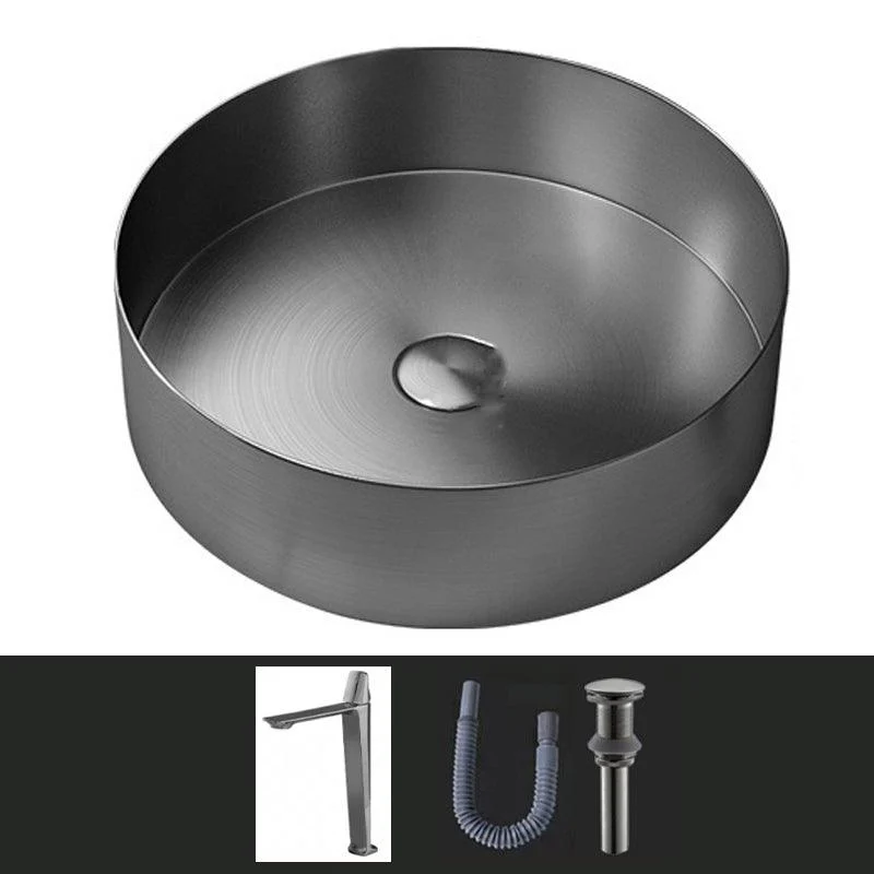 Modern Vessel Sink Round Metal with Tap and Pop-Up Drain Vessel Lavatory Sink -Bathlova