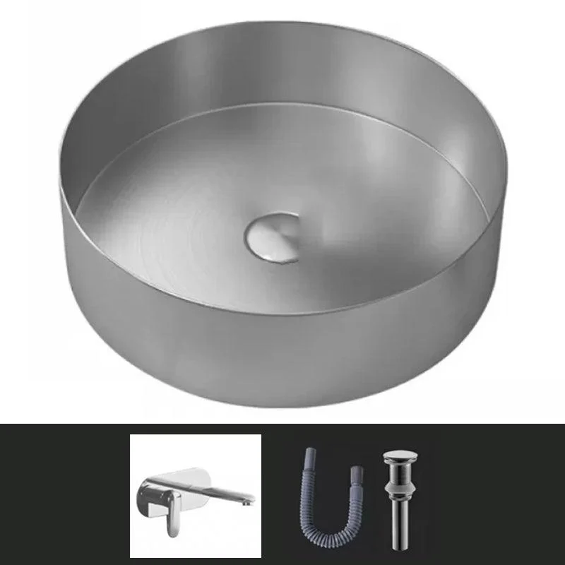 Modern Vessel Sink Round Metal with Tap and Pop-Up Drain Vessel Lavatory Sink -Bathlova