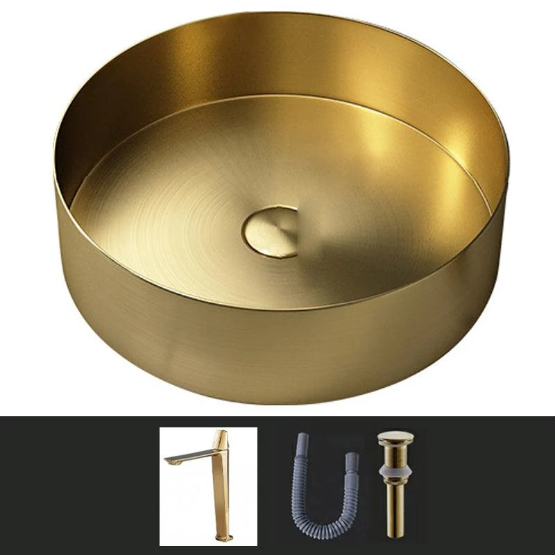 Modern Vessel Sink Round Metal with Tap and Pop-Up Drain Vessel Lavatory Sink -Bathlova