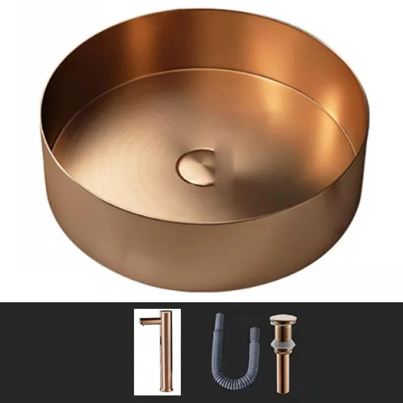 Modern Vessel Sink Round Metal with Tap and Pop-Up Drain Vessel Lavatory Sink -Bathlova