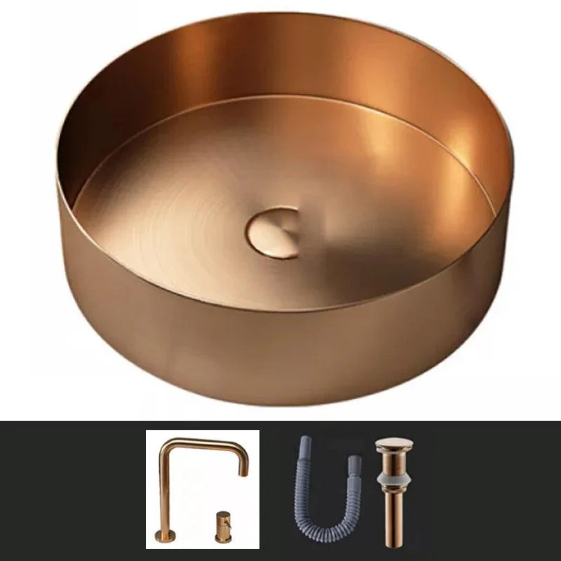 Modern Vessel Sink Round Metal with Tap and Pop-Up Drain Vessel Lavatory Sink -Bathlova