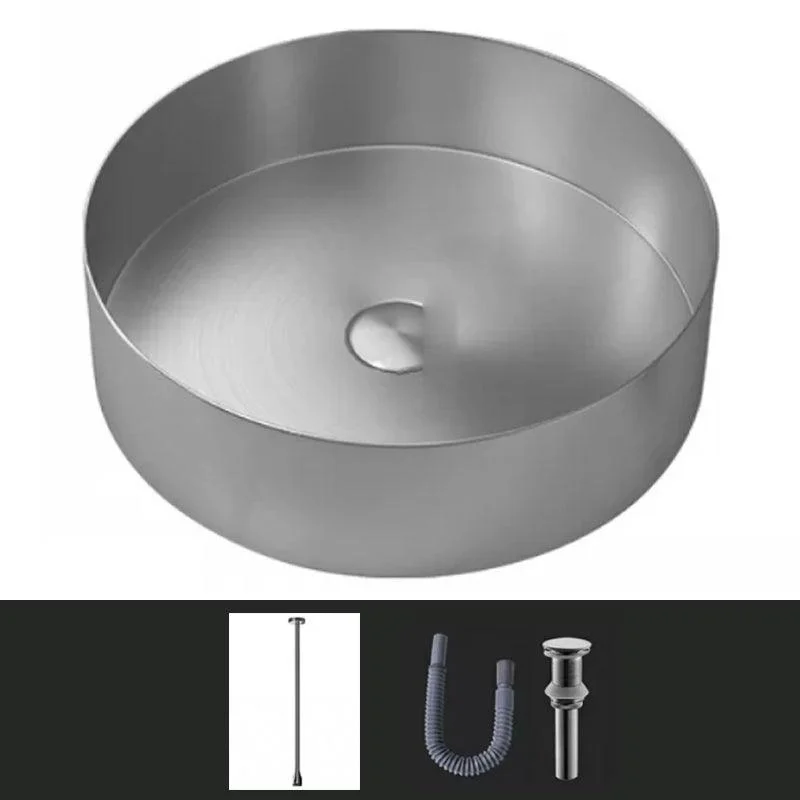 Modern Vessel Sink Round Metal with Tap and Pop-Up Drain Vessel Lavatory Sink -Bathlova