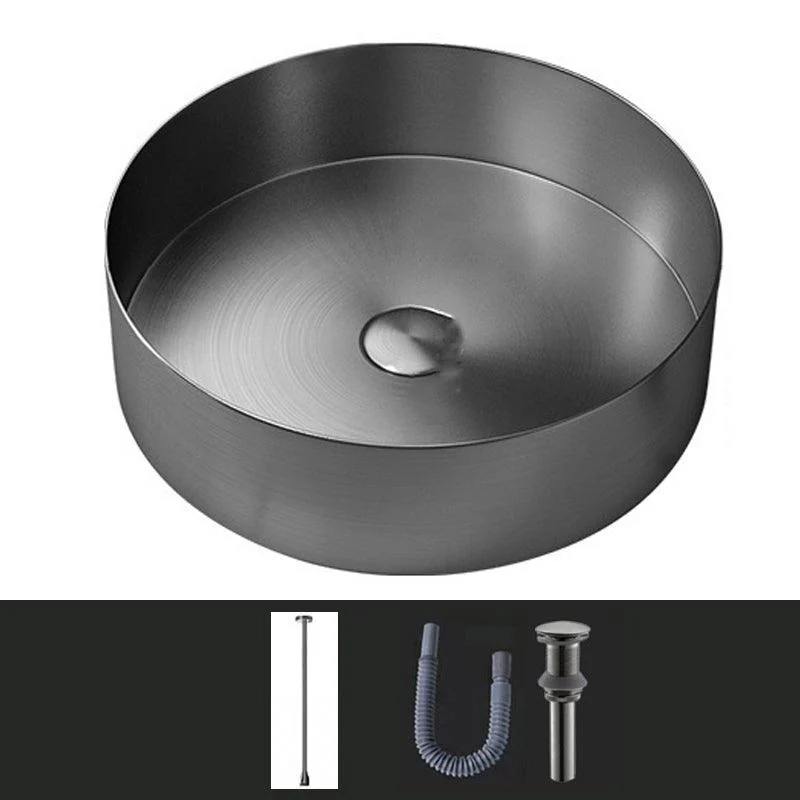 Modern Vessel Sink Round Metal with Tap and Pop-Up Drain Vessel Lavatory Sink -Bathlova