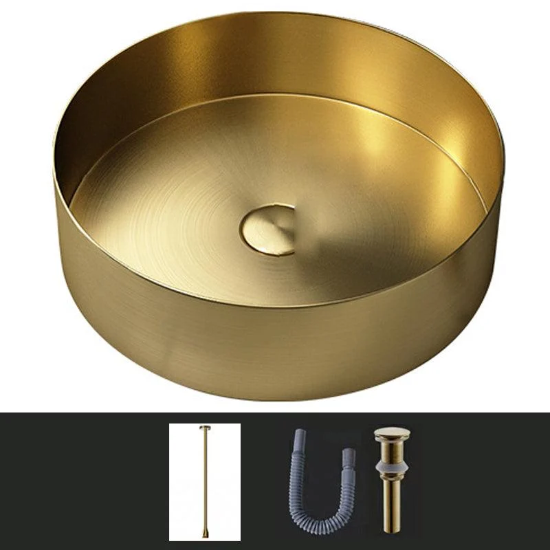 Modern Vessel Sink Round Metal with Tap and Pop-Up Drain Vessel Lavatory Sink -Bathlova