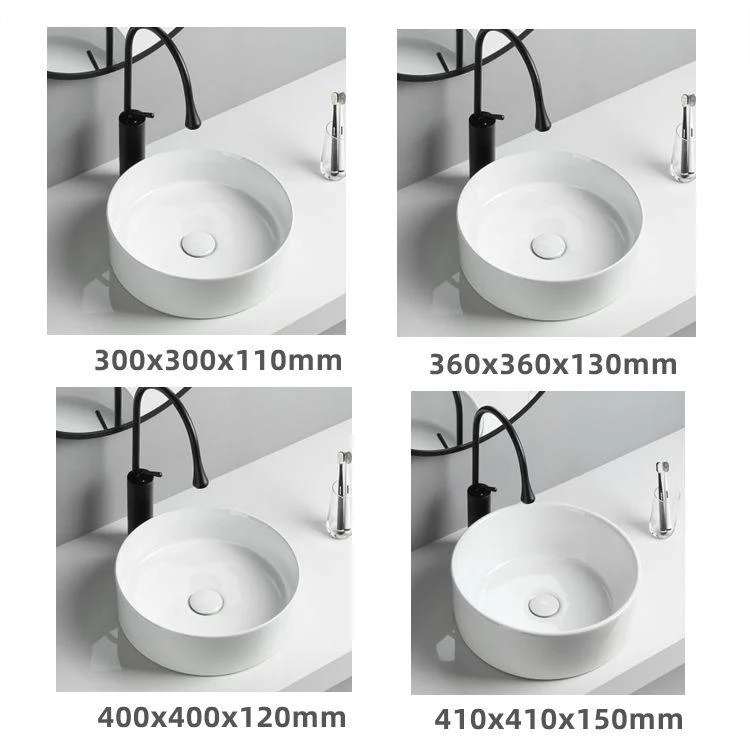 Modern Vessel Sink Round Porcelain Drain Assembly and Tap Vessel Lavatory Sink -Bathlova