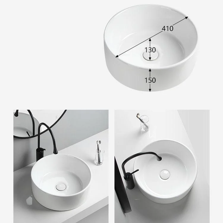 Modern Vessel Sink Round Porcelain Drain Assembly and Tap Vessel Lavatory Sink -Bathlova