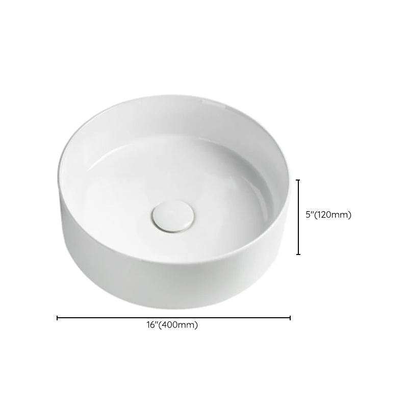 Modern Vessel Sink Round Porcelain Drain Assembly and Tap Vessel Lavatory Sink -Bathlova