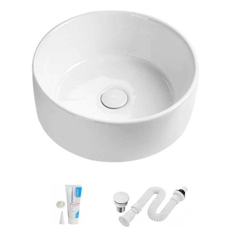 Modern Vessel Sink Round Porcelain Drain Assembly and Tap Vessel Lavatory Sink -Bathlova