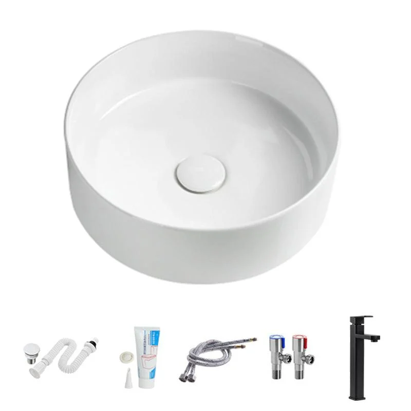 Modern Vessel Sink Round Porcelain Drain Assembly and Tap Vessel Lavatory Sink -Bathlova