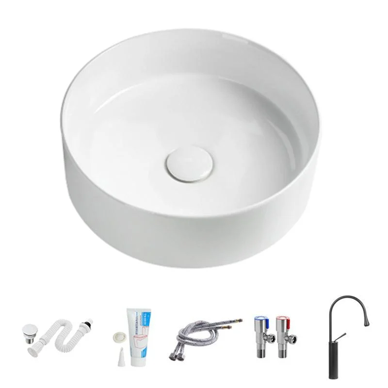 Modern Vessel Sink Round Porcelain Drain Assembly and Tap Vessel Lavatory Sink -Bathlova