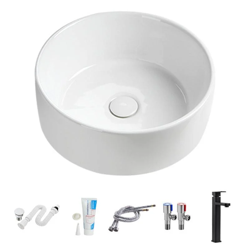 Modern Vessel Sink Round Porcelain Drain Assembly and Tap Vessel Lavatory Sink -Bathlova