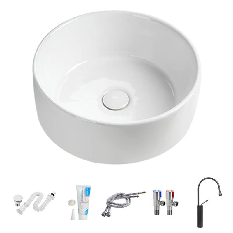 Modern Vessel Sink Round Porcelain Drain Assembly and Tap Vessel Lavatory Sink -Bathlova