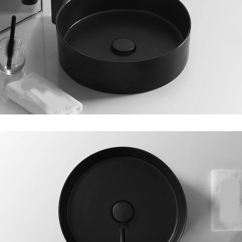 Modern Vessel Sink Round Porcelain with Basin Vessel Lavatory Sink without Tap -Bathlova