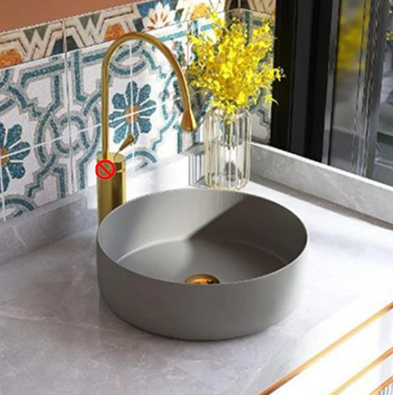 Modern Vessel Sink Round Porcelain with Basin Vessel Lavatory Sink without Tap -Bathlova