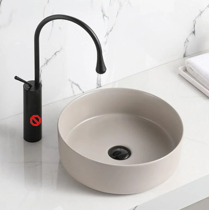 Modern Vessel Sink Round Porcelain with Basin Vessel Lavatory Sink without Tap -Bathlova