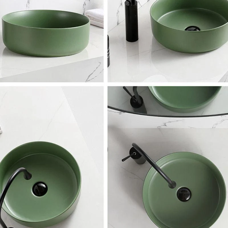 Modern Vessel Sink Round Porcelain with Basin Vessel Lavatory Sink without Tap -Bathlova