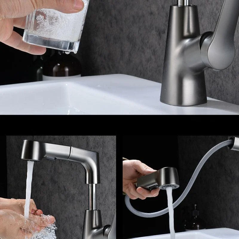 Modern Vessel Sink Tap Copper Single Handle Low Arc Retractable Vessel Tap -Bathlova