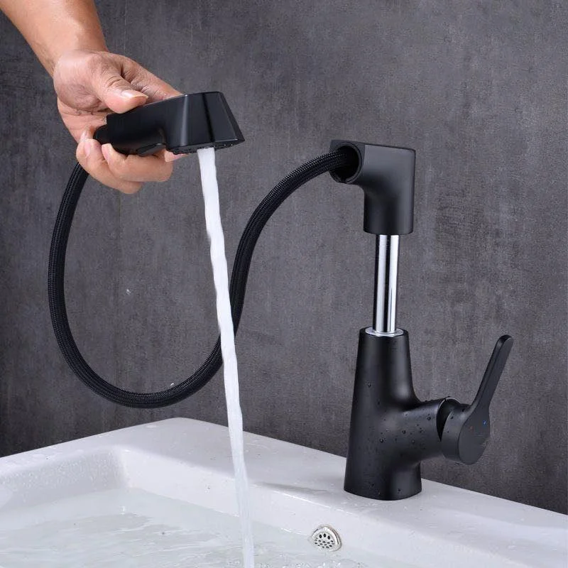 Modern Vessel Sink Tap Copper Single Handle Retractable Low Arc Vessel Tap -Bathlova