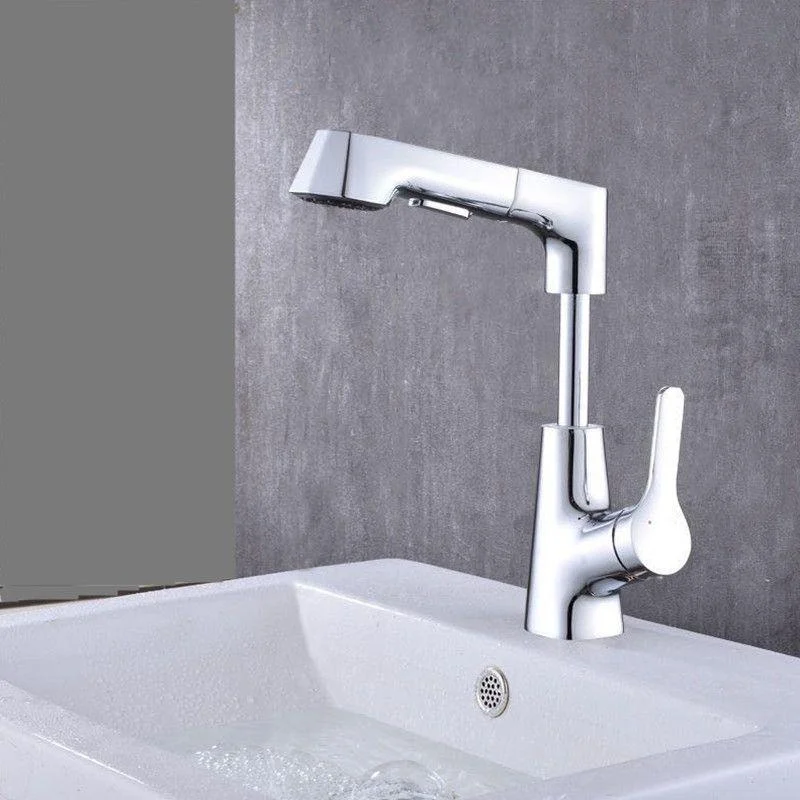 Modern Vessel Sink Tap Copper Single Handle Retractable Low Arc Vessel Tap -Bathlova