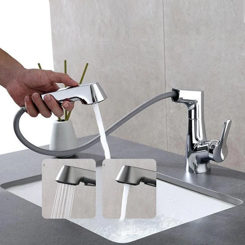 Modern Vessel Sink Tap Copper Single Handle Retractable Low Arc Vessel Tap -Bathlova