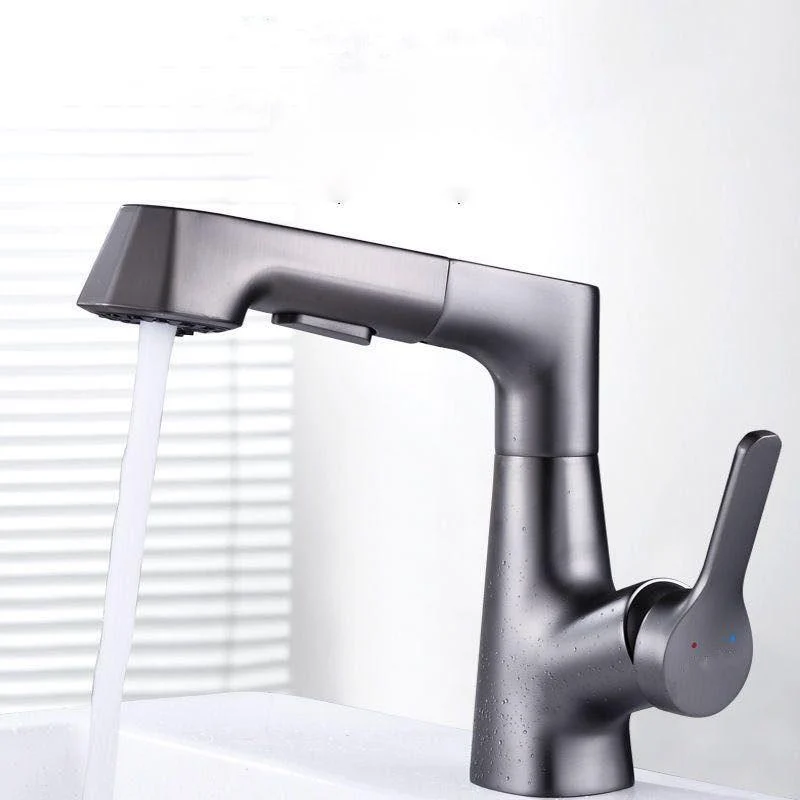 Modern Vessel Sink Tap Copper Single Handle Retractable Low Arc Vessel Tap -Bathlova