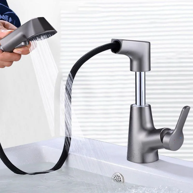 Modern Vessel Sink Tap Copper Single Handle Retractable Low Arc Vessel Tap -Bathlova