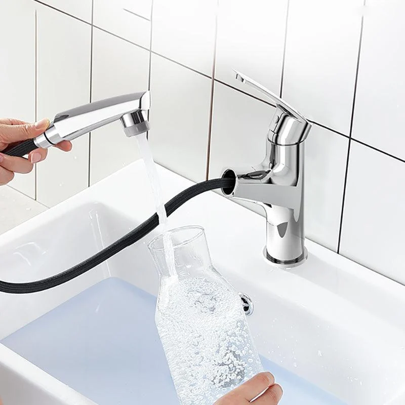 Modern Vessel Sink Tap Lever Handle Low Arc with Pull Out Sprayer -Bathlova