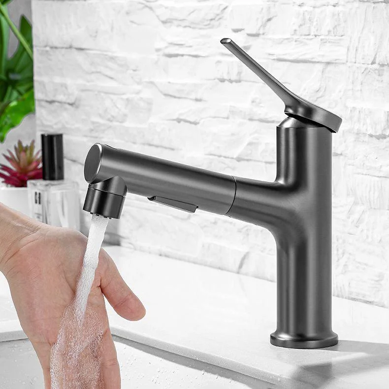 Modern Vessel Sink Tap Lever Handle with Pull Down Sprayer -Bathlova