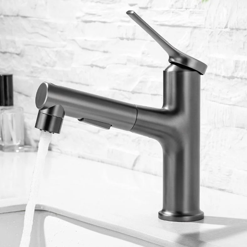 Modern Vessel Sink Tap Lever Handle with Pull Down Sprayer -Bathlova