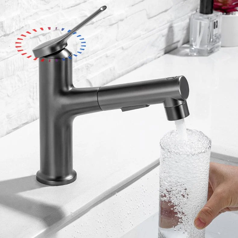 Modern Vessel Sink Tap Lever Handle with Pull Down Sprayer -Bathlova