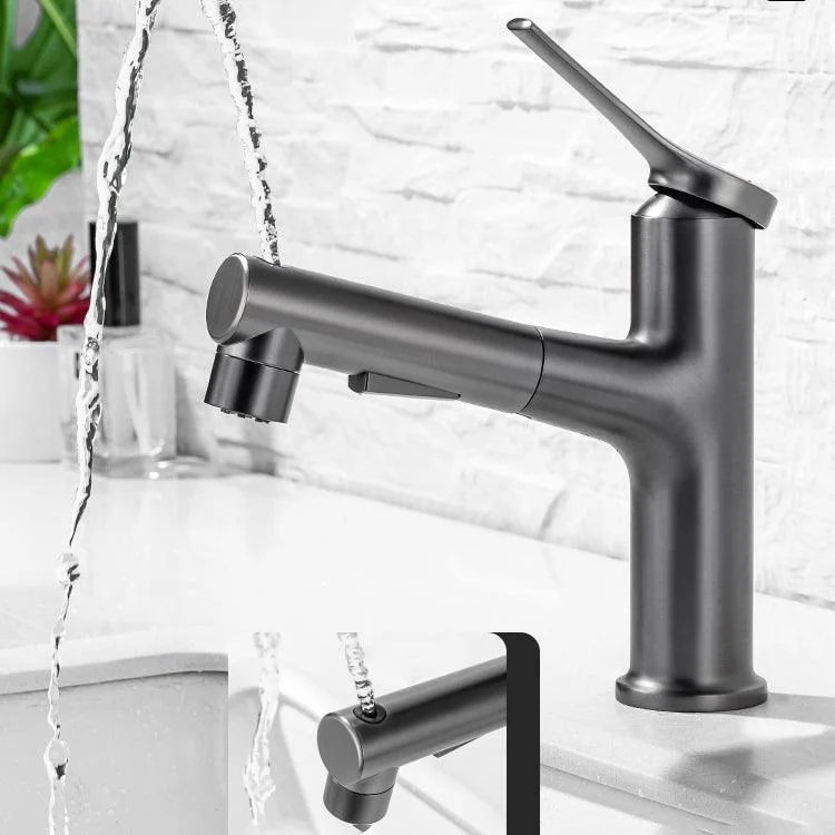 Modern Vessel Sink Tap Lever Handle with Pull Down Sprayer -Bathlova