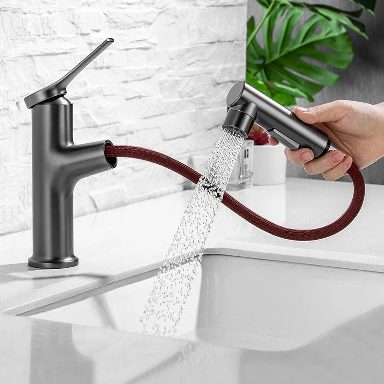 Modern Vessel Sink Tap Lever Handle with Pull Down Sprayer -Bathlova