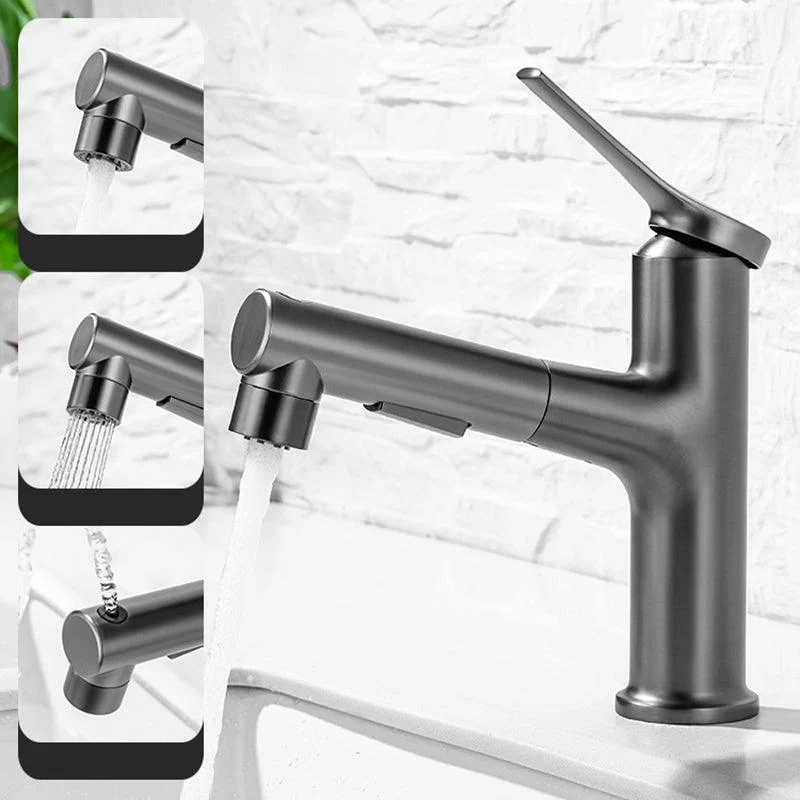 Modern Vessel Sink Tap Lever Handle with Pull Down Sprayer -Bathlova