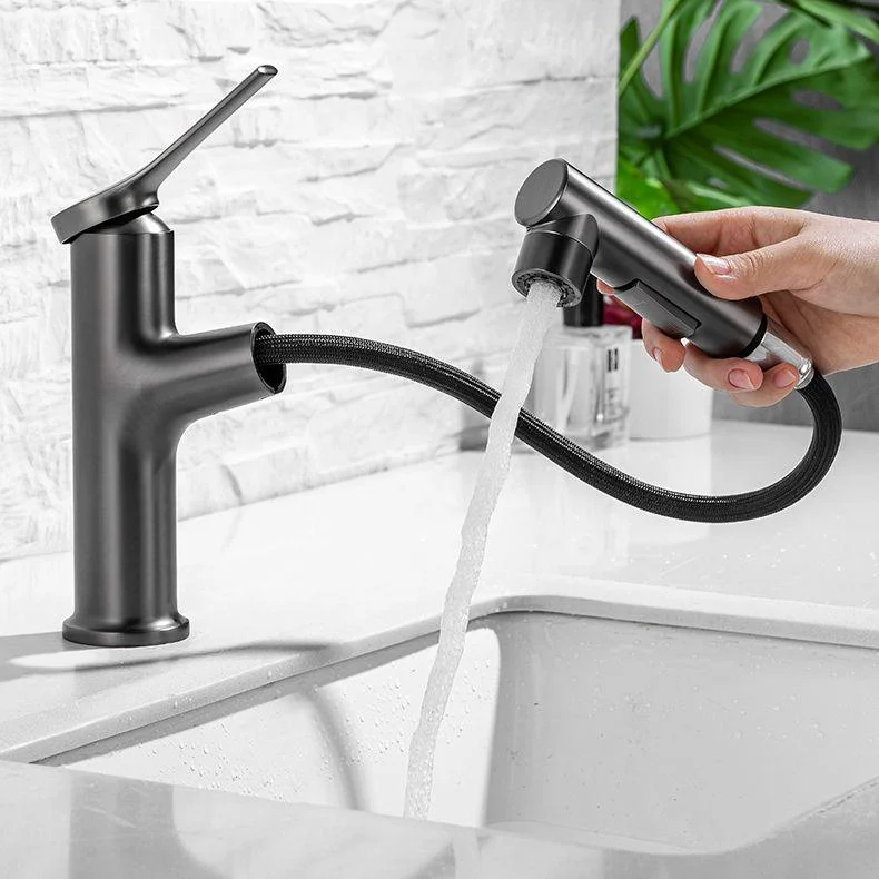 Modern Vessel Sink Tap Lever Handle with Pull Down Sprayer -Bathlova