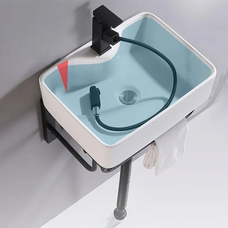 Modern Wall Mount Bathroom Sink Porcelain with Pop-Up Drain and Tap Vessel Sink -Bathlova