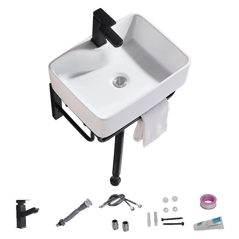 Modern Wall Mount Bathroom Sink Porcelain with Pop-Up Drain and Tap Vessel Sink -Bathlova