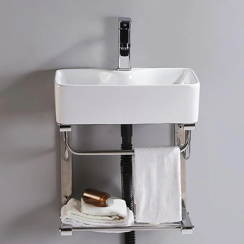 Modern Wall Mount Bathroom Sink Porcelain with Pop-Up Drain and Tap Vessel Sink -Bathlova