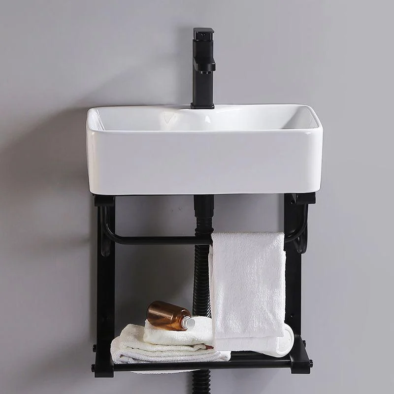 Modern Wall Mount Bathroom Sink Porcelain with Pop-Up Drain and Tap Vessel Sink -Bathlova